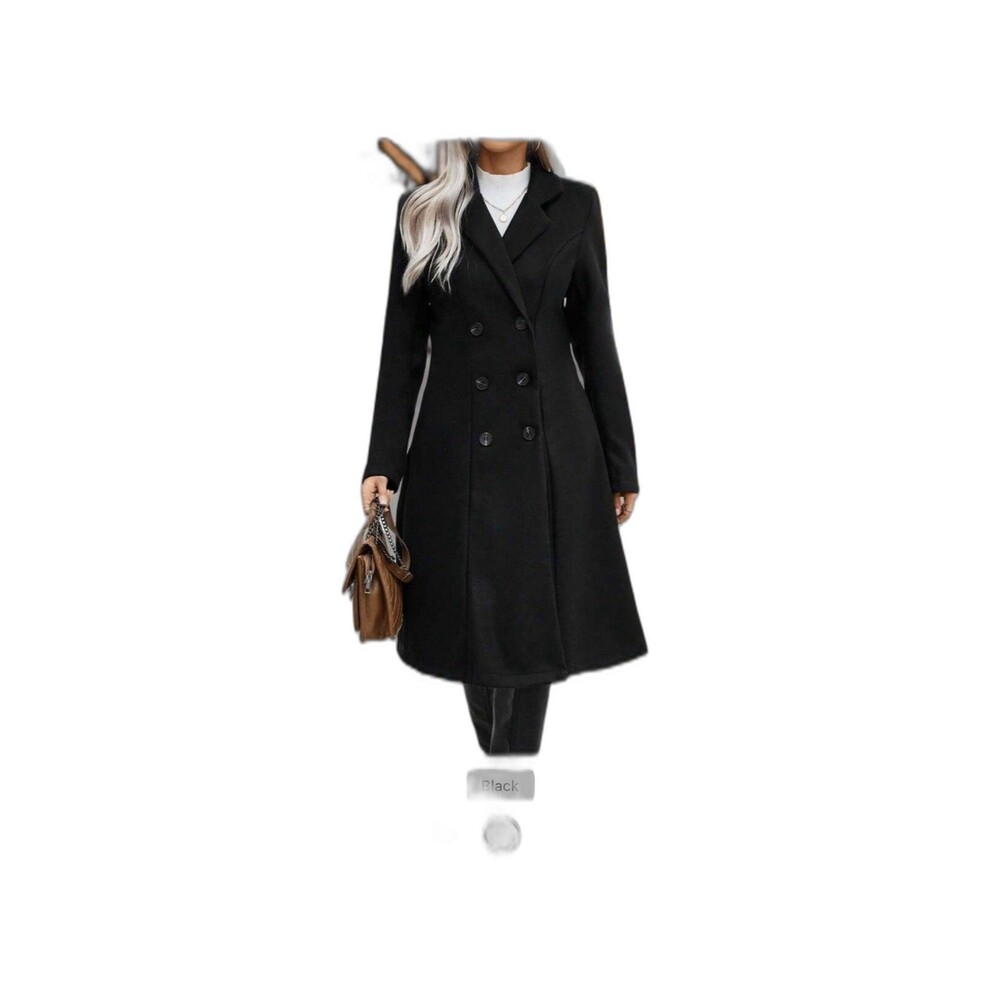 Solid Color Lapel Double-Breasted Woolen Coat Fall Winter Cloth For Women